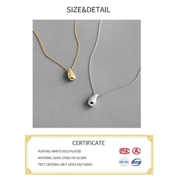NEW Teardrop Pendant Necklace Gold Plated Sterling Silver Minimalist Jewelry - Picture 4 of 16
